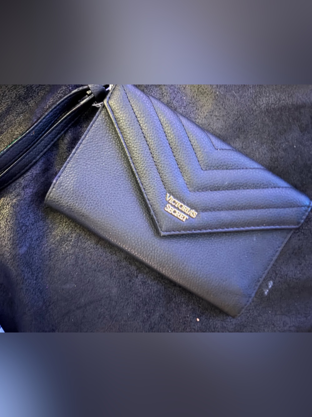 Victoria's Secret Black Quilted Envelope Wristlet with Gold Logo